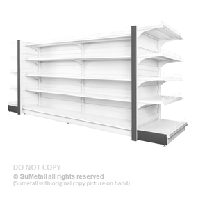 Convenience Store Shelving with Solid Metal Infill Panel