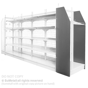 convenient shop display shelf with wire mesh backing